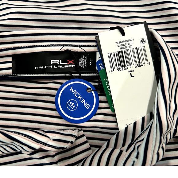 Ralph Lauren RLX Mens Golf Polo Shirt Stripe Size Large White Multicolor New - Picture 5 of 5